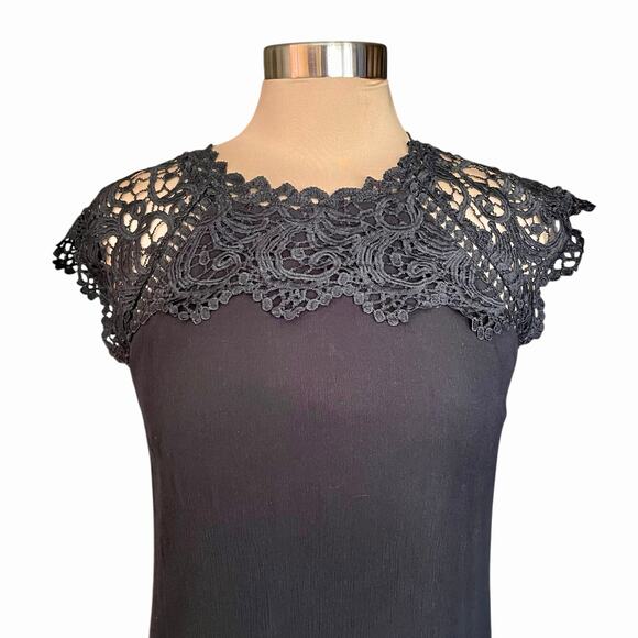 Andree by Unit Black Gauzy Sheath Dress White Lace Trim Sz MED Whimsygoth Grunge - Picture 2 of 9